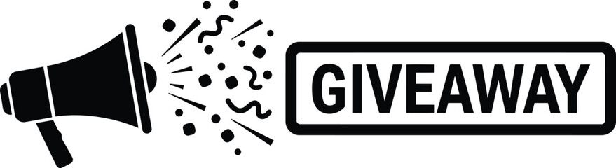Black megaphone with confetti and giveaway text in a rectangle