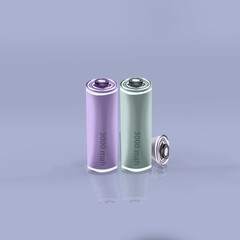 several 3000mah rechargeable batteries isolated on colorful gradient background