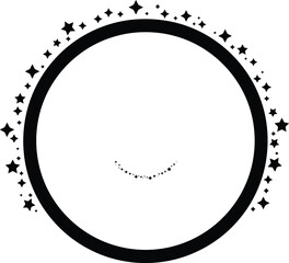A simple black circular frame adorned with tiny scattered stars