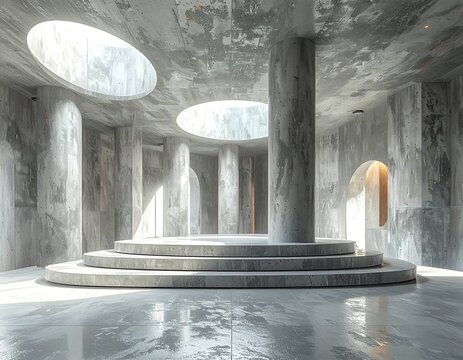 Concrete interior with circular light wells - Powered by Adobe