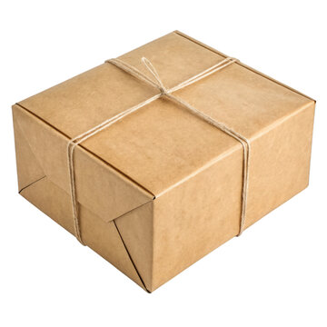 Kraft cardboard box tied with twine isolated on a transparent background package parcel