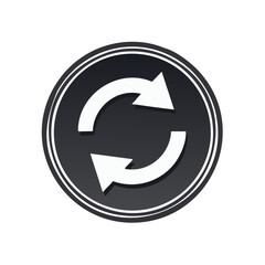 Circular Motion Graphic featuring Two Arrows Revolving Inside of Black Icon with White Border. Arrows indicating Repetition.