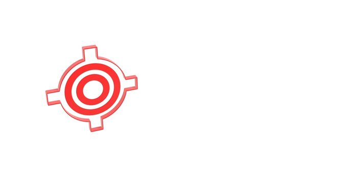 Alvo/&iacute;cone de localiza&ccedil;&atilde;o vermelho &agrave; esquerda em fundo branco clean, grande espa&ccedil;o para texto para t&iacute;tulos ou mockups de UI. Sem pessoas.