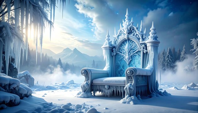 Frozen throne in a snowy winter landscape