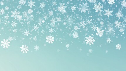 Ethereal Teal Winter - Falling Snowflakes on Soft Gradient Background.