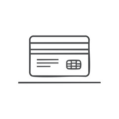 Credit card icon hand drawn style simple sketch illustration with magnetic stripe and chip
