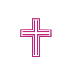 Christian cross symbol with pink outline isolated on white background