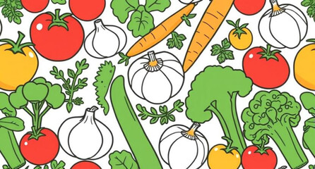 hand drawn vegetable pattern, farm fresh veggies, seamless grocery background, cartoon food design, seamless harvest pattern, vegetables texture, healthy eating cartoon, seamless kitchen background, v