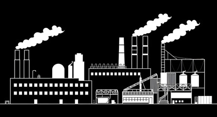 smoke factory illustration, industry building icon, industrial complex vector, power station vector, cartoon industrial building, modern factory drawing, chemical plant vector, steel factory illustrat