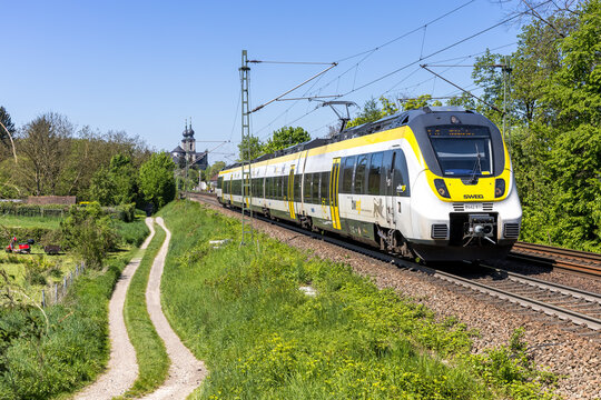 Regional train of SWEG type Bombardier Talent 2 public transport in Bruchsal, Germany