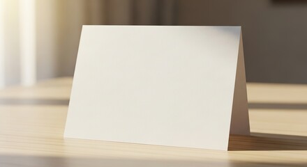 Blank white greeting card on a wooden surface isolated on white background
