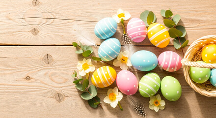 easter eggs on wooden background