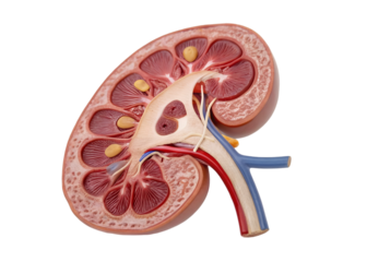 Human kidney model anatomy medical illustration detailed structure Isolated on white background