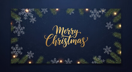 Cheerful Christmas Frame With Decorative Lights And Foliage.