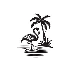 Coconut Palm Tree Silhouette Vector,  Tropical Island Design.