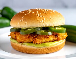 Gourmet chicken sandwich with avocado sauce