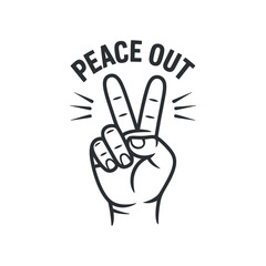 Peace Out Hand Gesture Symbol with Radiating Lines on Transparent Background