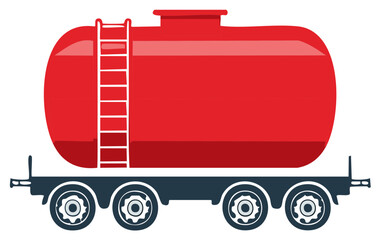 Flat design red railway tank car vector illustration for liquid and gas cargo transportation
