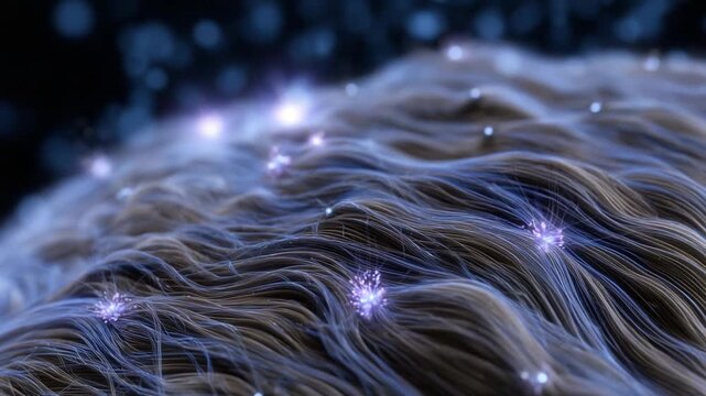 Illustration of hair regrowth with microneedling, exosome infusion, and plasma rejuvenating scalp layers, promoting glowing new hair growth.