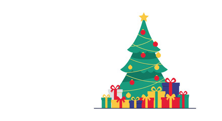 Christmas Tree Decorated with Gifts and Ornaments.