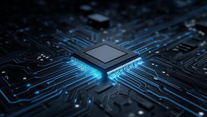 Blue Digital Circuit Board with Light Pattern and Technology Design