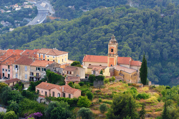 Obraz premium The scenic view of Castellar, a perched stone village in southern France