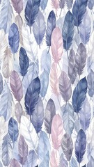 Watercolor feather pattern on white background