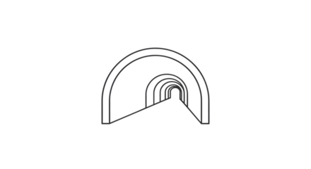 A minimalist line drawing of a tunnel isolated on transparent background, symbolizing pathways, journeys, and the concept of moving from one place to another