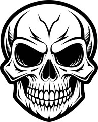 Skull, vector line art icon ,black and white , white background