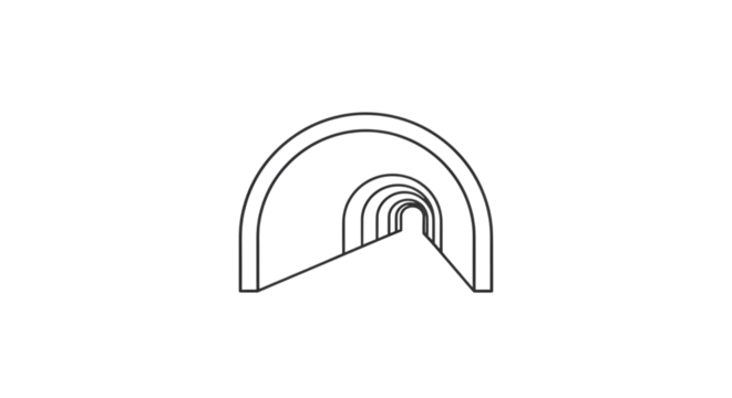 A minimalist line drawing of a tunnel isolated on transparent background, symbolizing pathways, journeys, and the concept of moving from one place to another