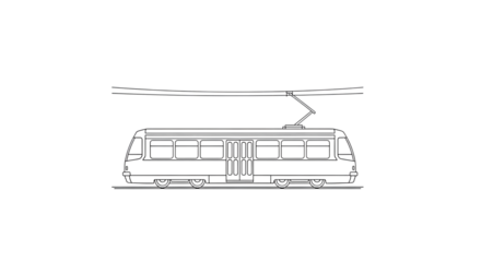 Illustration of a modern tram isolated on transparent background, showcasing its sleek design and functionality in urban transportation systems