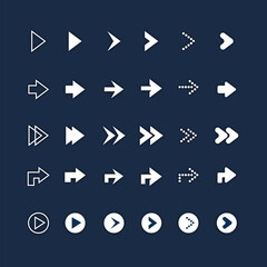Collection of flat design right arrows in multiple colors