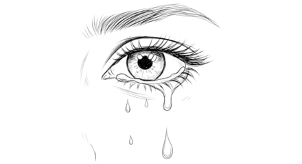 Detailed eye illustration isolated on transparent background, capturing the raw emotion of sadness with tears streaming down, a poignant and expressive artwork