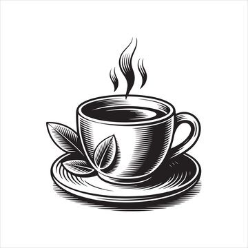 steaming black coffee cup on saucer clip art preview