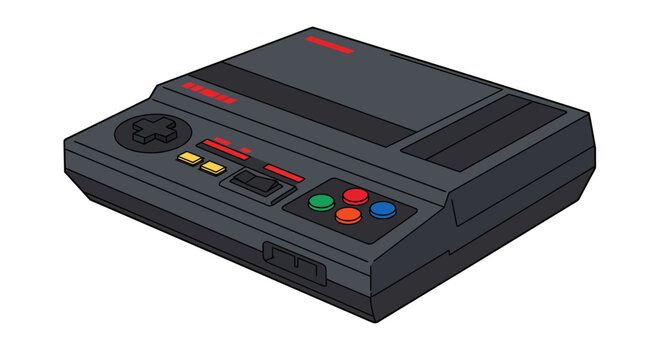 Retro console design with colorful buttons and gamepad on a classic device