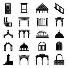 Architectural Elements Vector Icons  Minimalist Building Silhouettes of Door, Window, Stairs, Arch, Balcony, Roof, Dome, and Fence for Modern Construction, Interior Design And  Real Estate Projects