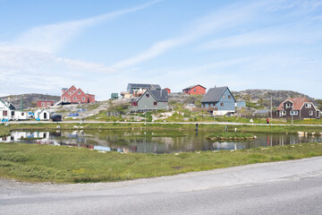 Colorful Houses by the Pond in Nuuk, Greenland