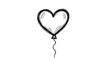 Hand drawn heart shaped balloon isolated on transparent background, a symbol of love, romance, and celebration, perfect for valentines day or any special occasion