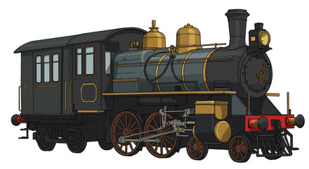 Naklejka premium Vintage steam locomotive with detailed mechanical design and classic gold acc…