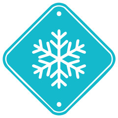 Winter Holiday Season: Snowflake Icon in a Turquoise Rounded Rhombus Sign, Snowy Cold Weather Symbol