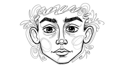 A handdrawn portrait of a young person isolated on transparent background, a detailed line drawing for coloring books and educational resources