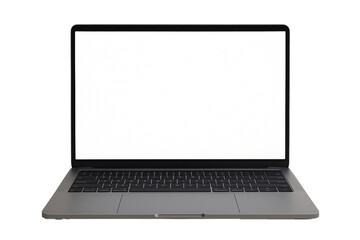 Front view laptop mockup with blank white screen, isolated on transparent background