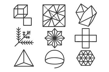 Mathematical Origami Icons. Line style icons of mathematical origami: geometric net, crease pattern, polygonal fold, tessellation