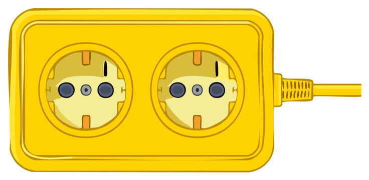 Vector cartoon of a bright yellow double electrical outlet extension cord