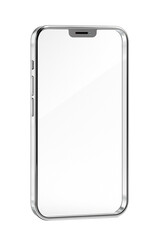 White smartphone mockup with empty screen, isolated on transparent background