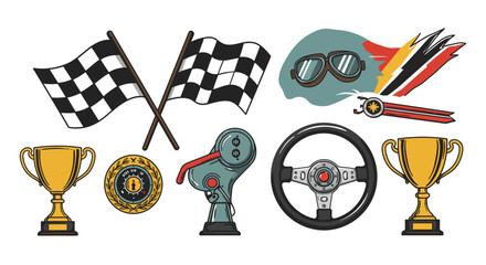 Racing elements collection: flags, trophies, controls, and accessories