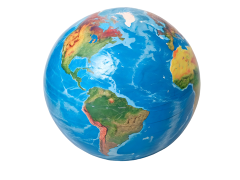 World globe model continents map geography education learning tool White background detailed illustration