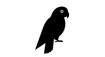 Silhouette of a black owl with bright white eyes perched against a clean white backdrop