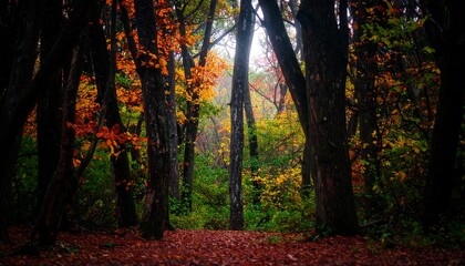 Autumn Forest Path Sunlight.