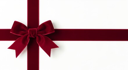 Elegant Red Ribbon Bow on White Background, Festive Gift Wrapping Concept